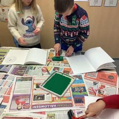 Block printing Christmas baubles