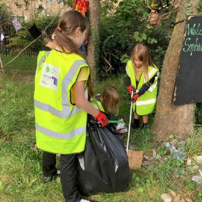 Litter picking in the school grounds